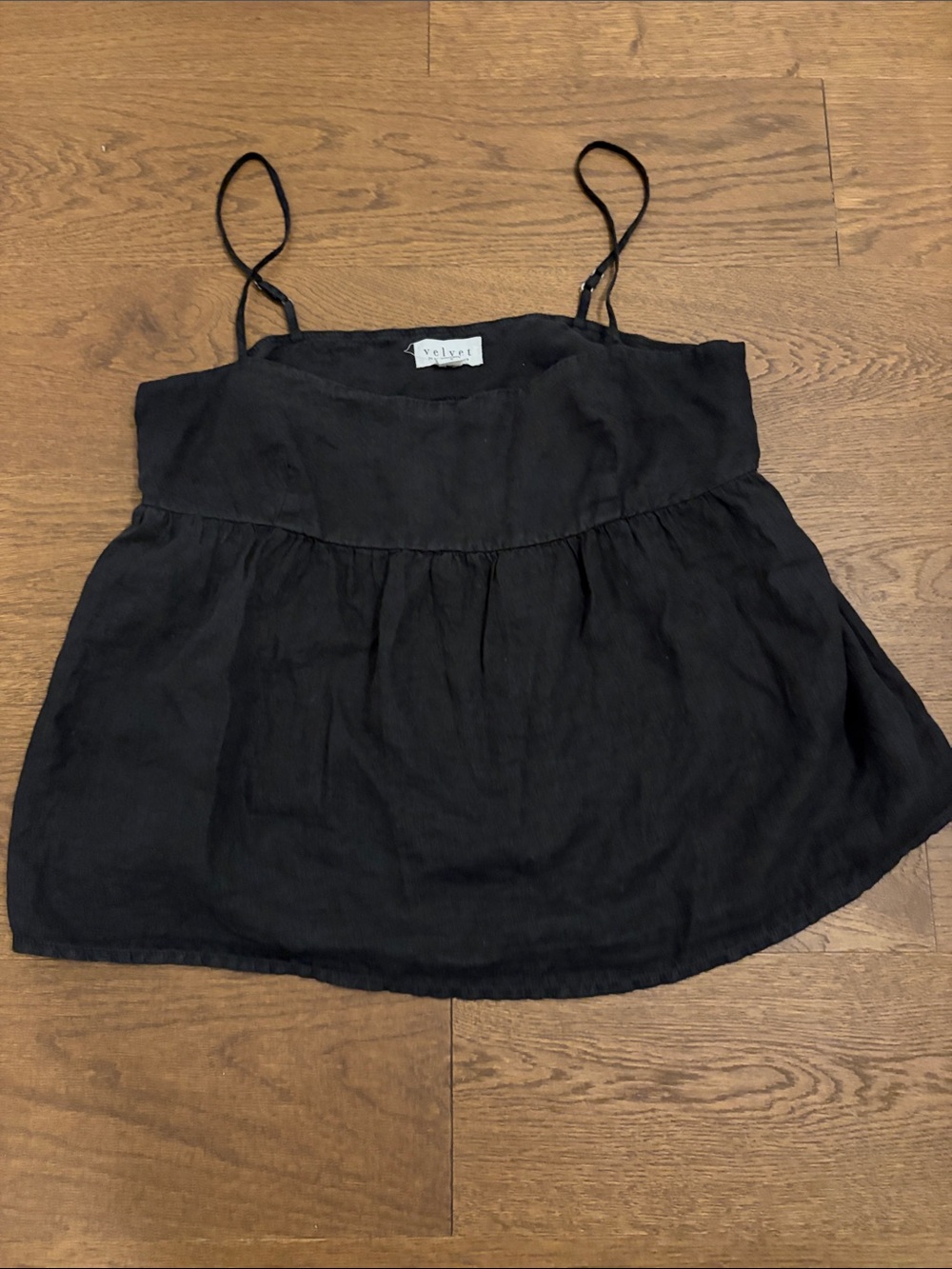 Velvet by Graham & Spencer Black Linen Spaghetti Strap Camisole